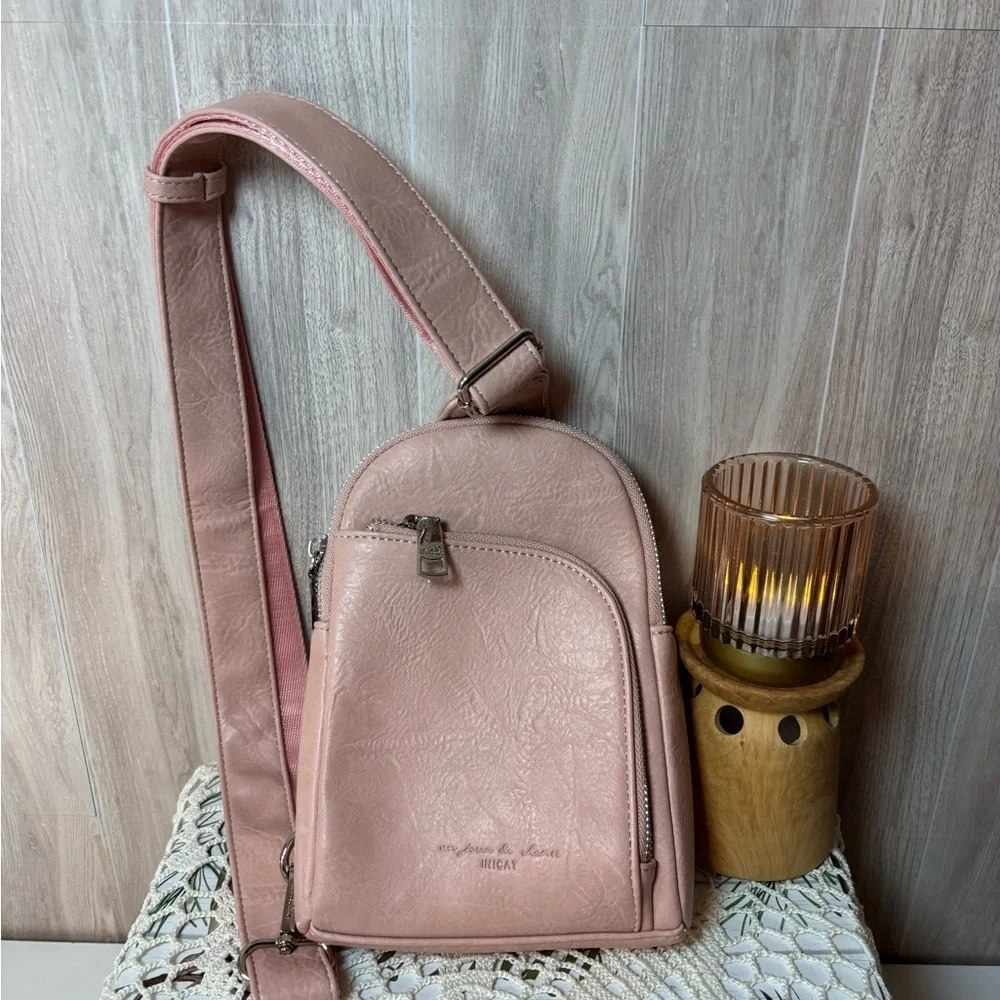 RFID Blocking Inicat Elegant Pink Leather Women's Travel Sling Shoulder Bag NWOT